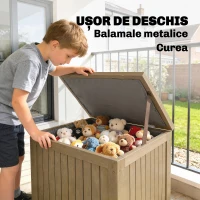 Outsunny Bancă de Exterior 130L, Capac, Cutie Lemn cu Balamale și Curea(m-6)