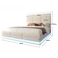 Lit rembourré en velours avec tête de lit réglable en hauteur, éclairage LED et système de levage hydraulique, sans matelas, 160x200 cm, Beige(m-3)
