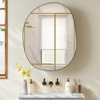 HOMCOM Dulap Baie cu Oglindă și 3 Rafturi, 61x12x79 cm, Formă Neregulată, Dulap Montabil pe Perete, Negru(m-9)