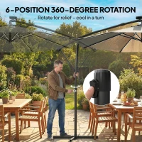 Outsunny 3 m Garden Cantilever Parasol with LED Solar Light, Round Overhanging Umbrella with 360° Rotation, Cover, Grey(m-7)