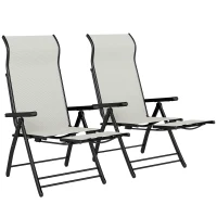 Outsunny Reclining Garden Chairs Set of 2, 5-Position Folding Sun Loungers with High Back, Retractable Footrest, Light Grey(m-11)
