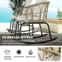 Outsunny Zestaw bujanych krzeseł w stylu boho, z PE-Rattanu, odporny na warunki atmosferyczne, Kremowy(m-5)