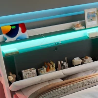 Lit rembourré avec tête de lit LED et coffre de rangement, sommier à lattes à vérin à gaz, sans matelas, 160x200 cm, Beige(m-6)