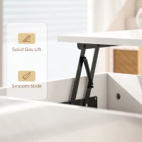 HOMCOM Stolik kawowy regulowany, nowoczesny stolik do salonu z ukrytym schowkiem i 2 szufladami, biały wysoki połysk(m-7)