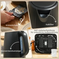 HOMCOM 1,7L Schnellkoch-Wasserkocher und 4-Scheiben-Toaster-Set, Eierkocher für 6 Eier mit Kontrollleuchte Schwarz(m-9)