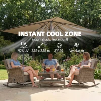 Outsunny 3 x 3 m Garden Cantilever Parasol with Light, Cover, Overhanging Umbrella w/ Wind Protection, 360° Rotation, Khaki(m-7)