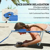 Outsunny 5-Position Adjustable Sun Loungers Set of 2 with Reading Hole and Side Pocket, Blue(m-5)