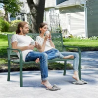 Outsunny stalen tuinbank, 2-zits parkbank met rugleuning en armleuning, bank met bloemmotief, voor tuin, balkon, max. 240 kg, donkergroen, 127 x 63 x 83 cm(m-10)