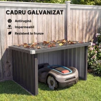 Outsunny Garaj pentru Robot de Tuns Iarba cu Acoperiș Înclinat, Adăpost din Oțel Galvanizat pentru Depozitare, Ușor de Asamblat, 108 x 86 x 62.5 cm, Gri Închis(m-4)