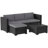 Outsunny Set Modular de Grădină din Rattan cu Perne, Canapea de Colț Gri, 5 Piese