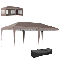 Outsunny Carpa Plegable 6x3 m Pop-up con 4 Laterales Desmontables Cenador de Jardín con 4 Ventanas y Bolsa de Transporte Café(m-11)