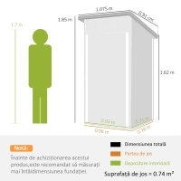 Outsunny Magazie de Grădină 0,74m² din Oțel Galvanizat cu Guri de Aerisire, Magazie cu Ușă Blocabilă, Acoperiș Înclinat, Mănuși, Depozitare Unelte, 107,5x91x185 cm, Gri Închis(m-3)