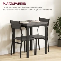 HOMCOM 3-teilige Essgruppe, Esstisch-Set, 1 Tisch, 2 Stühle, MDF+Metall, Grau(m-4)