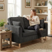 HOMCOM 2 Seater Sofa, 140 cm Loveseat Sofa with Spring Cushions, Metal Legs, 2 Pillows, Dark Grey(m-2)