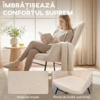 HOMCOM Fotoliu Balansoar Tapițat din Lemn și Oțel pentru Living și Dormitor, 71x98x101 cm, Bej(m-6)