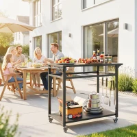 Outsunny Chariot Barbecue, 2 Étagères, Support Pizza, Porte-Sacs et Crochets, Noir.(m-2)