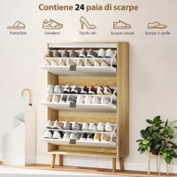 HOMCOM Scarpiera Slim Moderna con 3 Cassetti Ribaltabili per 24 Paia di Scarpe, 80x24x127 cm, Bianco(m-5)