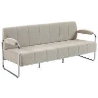 HOMCOM Divano 3 Posti Moderno Rivestito in Ciniglia Beige, in Acciaio, Spugna e Pannello Multistrato, 174x75x76 cm(m-10)