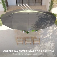 Outsunny Umbrelă Dublă pentru Grădină 455x265x238 cm, Parasolar Mare cu Manivelă Manuală, Rezistentă la Apă, Protecție Solară Gri(m-4)