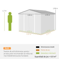 Outsunny Magazie Metalică 305 x 245 cm, Căsuță de Grădină Rezistentă cu 4 Guri de Aerisire și Uși Duble cu Încuietoare, Maro(m-3)