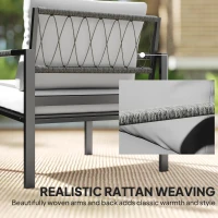 Outsunny Ensemble de jardin 4 personnes résistant aux intempéries - ensemble balcon avec canapé 2 places, fauteuils, coussins, table d'appoint Gris clair(m-4)