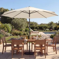 Outsunny Guarda-sol Aprox. Ø300 cm Inclinável para Varanda com Manivela Base em Cruz Saco de Areia UPF 30+ Retrátil Creme Branco(m-4)