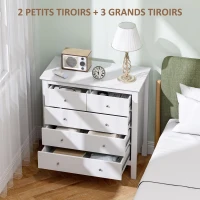 HOMCOM Commode à 5 tiroirs, meuble de rangement, avec poignées, glissières métalliques,  en bois, 79l x 39,5P x 80,5H cm, blanc(m-4)