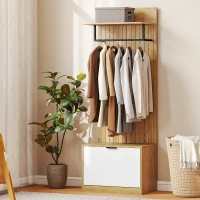 HOMCOM Mobile da Ingresso con Panca Scarpiera e Appendiabiti con 4 Ganci, 60x30x170 cm, Rovere e Bianco(m-8)