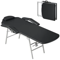 HOMCOM Portable Massage Table, 3 Section Adjustable Beauty Bed, Foldable Massage Bed with Face Hole, Recliner Chair with Removable Headrest and Armrests for Spa, Lash, Tattoo, Black(m-11)