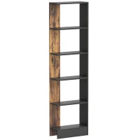 HOMCOM Raft Îngust cu 5 Etajere, Raft Economisitor de Spațiu Modern din Lemn, Bibliotecă pentru Baie, Living, Dormitor, Birou, 45x21x170 cm, Maro Rustic(m-1)