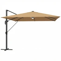 Outsunny 3 x 3 m Garden Cantilever Parasol with Light, Cover, Overhanging Umbrella w/ Wind Protection, 360° Rotation, Khaki(m-1)