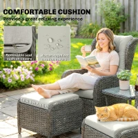 Outsunny 5 Piece Garden Furniture Set, Rattan Reclining Garden Chair Set of 2 with Footstool and Cushion for Balcony, Cream(m-5)