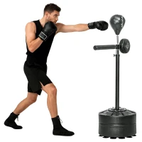 SPORTNOW Adjustable Speed Bag, Boxing Bag, with Stand, Reflex Bar, Punching Pad, Black(m-10)