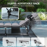 Outsunny Leżak Ogrodowy Składany przenośny z 5-stopniową regulacją oparcia, poduszką, zagłówkiem(m-4)