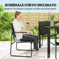 Outsunny Set Tavolo e 6 Sedie da Giardino con Braccioli in Acciaio e Vetro, Nero(m-5)