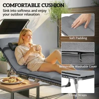 Outsunny Folding Sun Loungers Set of 2 with Canopy, Reclining Sunbed with Cushion, Side Pocket, Carrying Handle, Light Grey(m-6)