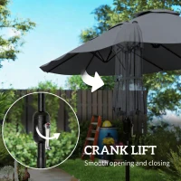 Outsunny Doppel-Gartenschirm 3 x 1,5 m, Außenschirm mit Sandsäcken, UV-Schutz 50+, Dunkelgrau(m-4)