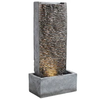 Outsunny Springbrunnen 2-stufig Gartenbrunnen mit LED Beleuchtung Pumpe Granitoptik 37,5 x 22 x 80 cm(m-11)