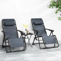 Outsunny Lot de 2 chaise longue pliable et inclinable avec table d'appoint, porte-gobelets et appuie-têtes, charge 120 kg, gris(m-10)