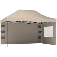 Outsunny Gazebo da Giardino 3x4.3 m con Pareti e  Borsa Ruote,  UPF50+, Marrone Sabbia(m-1)