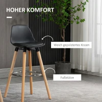 HOMCOM 2er-Set Barhocker Barstühle Skandi-Design, Fußtstütze, 43 cm x 43 cm x 91 cm, Natur + Schwarz(m-5)