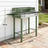 Outsunny BBQ Rotisserie Grill Roaster Charcoal Spit Roasting Machine for Chicken Turkey with 3-Level Grill Grate, Side Shelves, Dark Green(m-3)