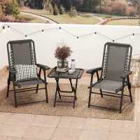 Outsunny Bistro Set 3-teilig aus Stahl Wetterfest Gartenmöbel Set mit klappbar Bistrotisch Becherhalter Gartenstühlen Schwarz(m-9)