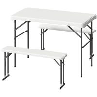 Outsunny Set tavolo pieghevole e panche da picnic con maniglie, 113 cm, Grigio e Bianco(m-7)