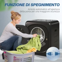 HOMCOM Asciugatrice ad Aria Carico 4kg con Timer e Programma Smart, in Acciaio Inox e ABS, 48x40x56 cm, Nero(m-7)