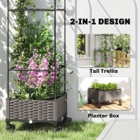 Outsunny Donica z kratownicą mobilna z kółkami, odpływ wody, 40 x 40 x 185 cm(m-4)