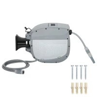 Outsunny Carretel de Mangueira para Jardim 20+1,9 m com Bico de 2 Modos Bloqueio Automático e Retracção Suporte Orientável 180° Cinza(m-11)