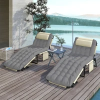 Outsunny Set 2 lettini prendisole pieghevoli con schienale regolabile, Crema(m-5)