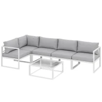 Outsunny 6 Seater Aluminium Garden Furniture Set, Garden Sofa Set with Thick Cushions for Patio and Balcony, Outdoor, Light Grey(m-1)