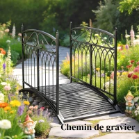 Outsunny Ponte de Jardim em Metal Estilo Barroco Passarela Decorativa com Guarda-Corpos 91cm e Carga 100kg Preto(m-5)